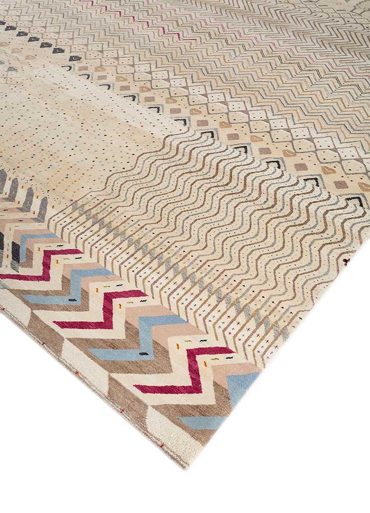 manchaha ivory wool and silk hand knotted Rug - FloorShot