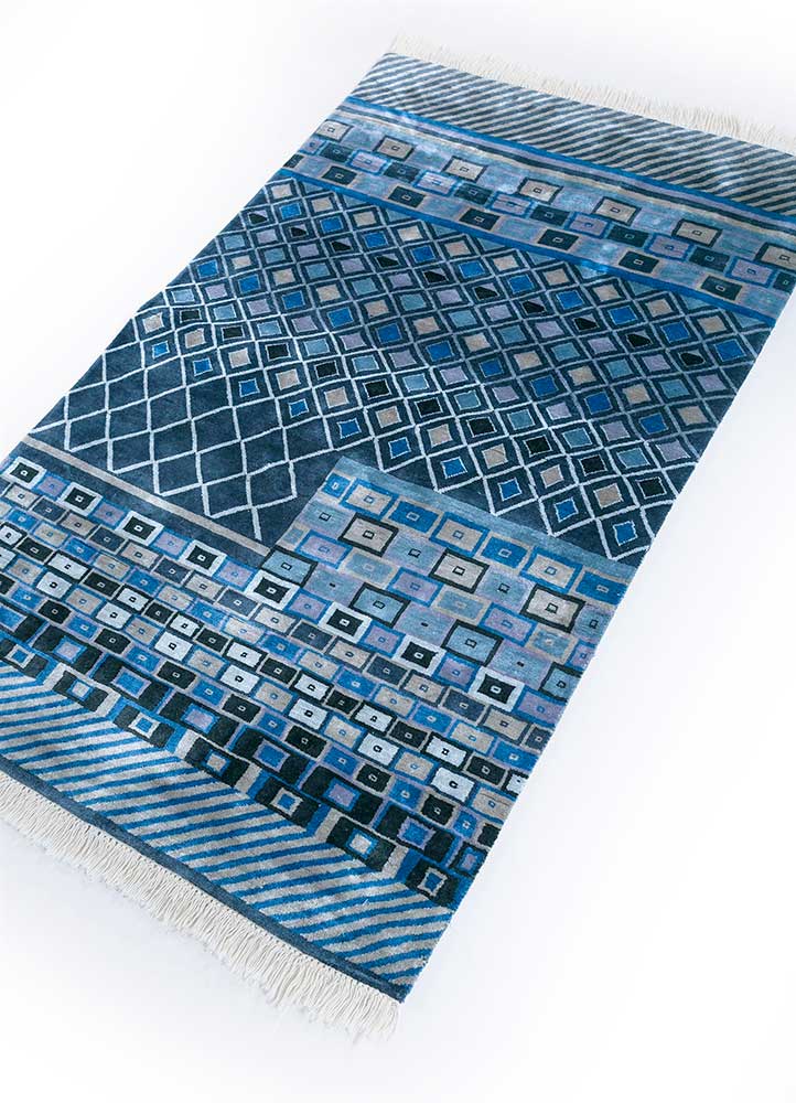 manchaha blue wool and bamboo silk hand knotted Rug - FloorShot