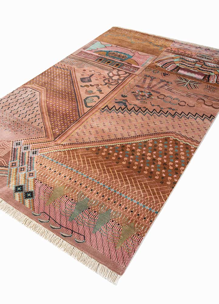 freedom manchaha red and orange wool and bamboo silk hand knotted Rug - FloorShot