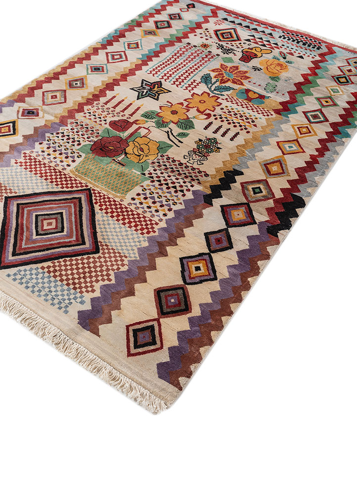 manchaha red and orange silk hand knotted Rug - FloorShot