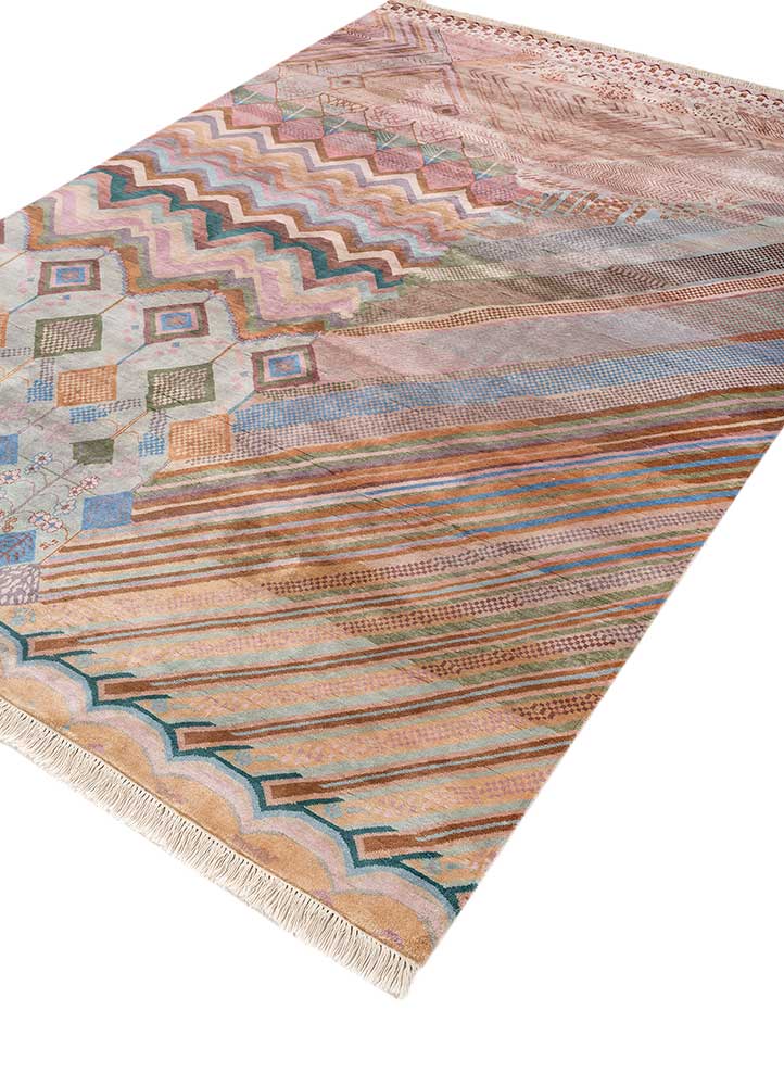 manchaha pink and purple silk hand knotted Rug - FloorShot