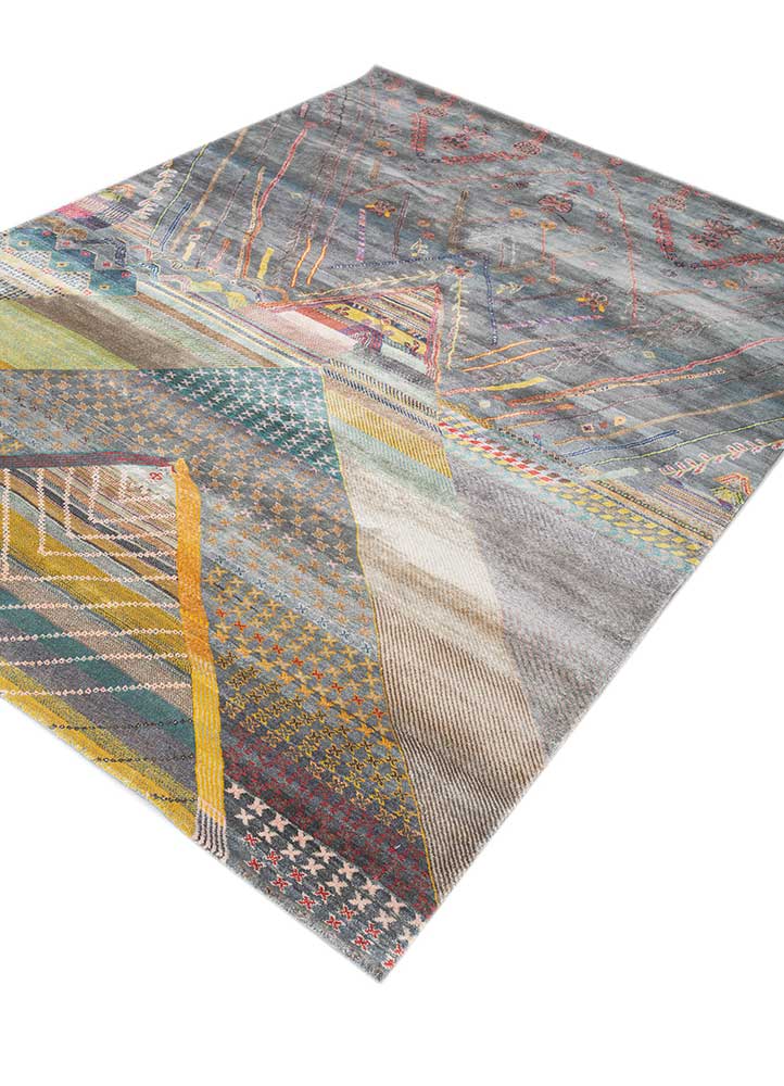 manchaha blue silk hand knotted Rug - FloorShot