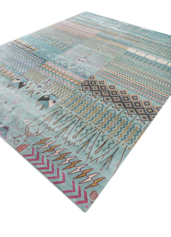 manchaha blue silk hand knotted Rug - FloorShot