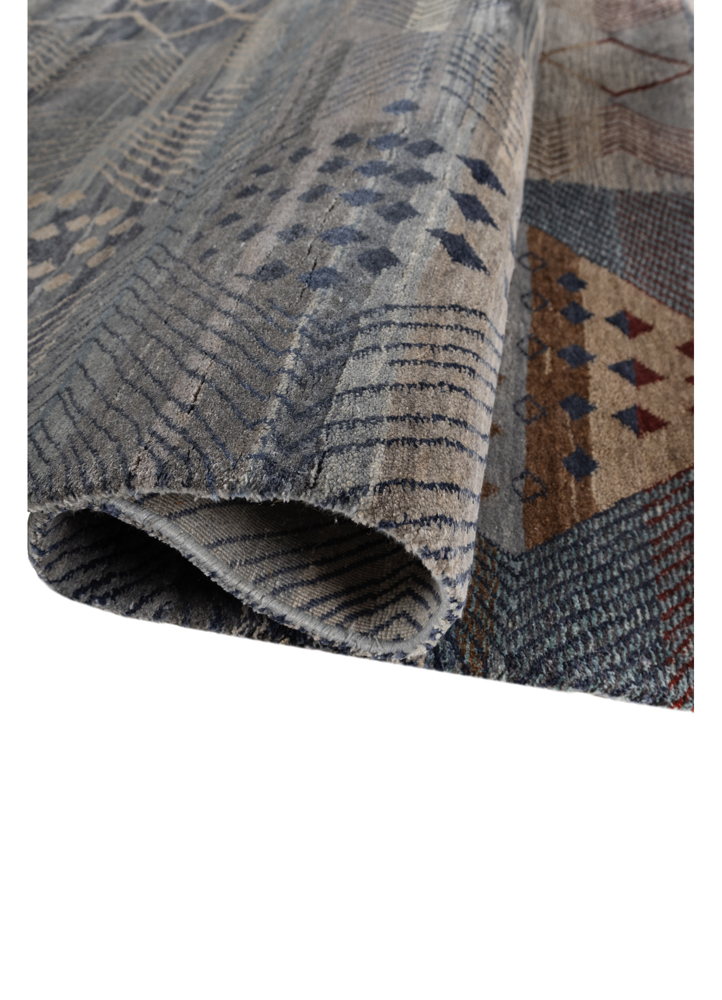 manchaha blue silk hand knotted Rug - FloorShot