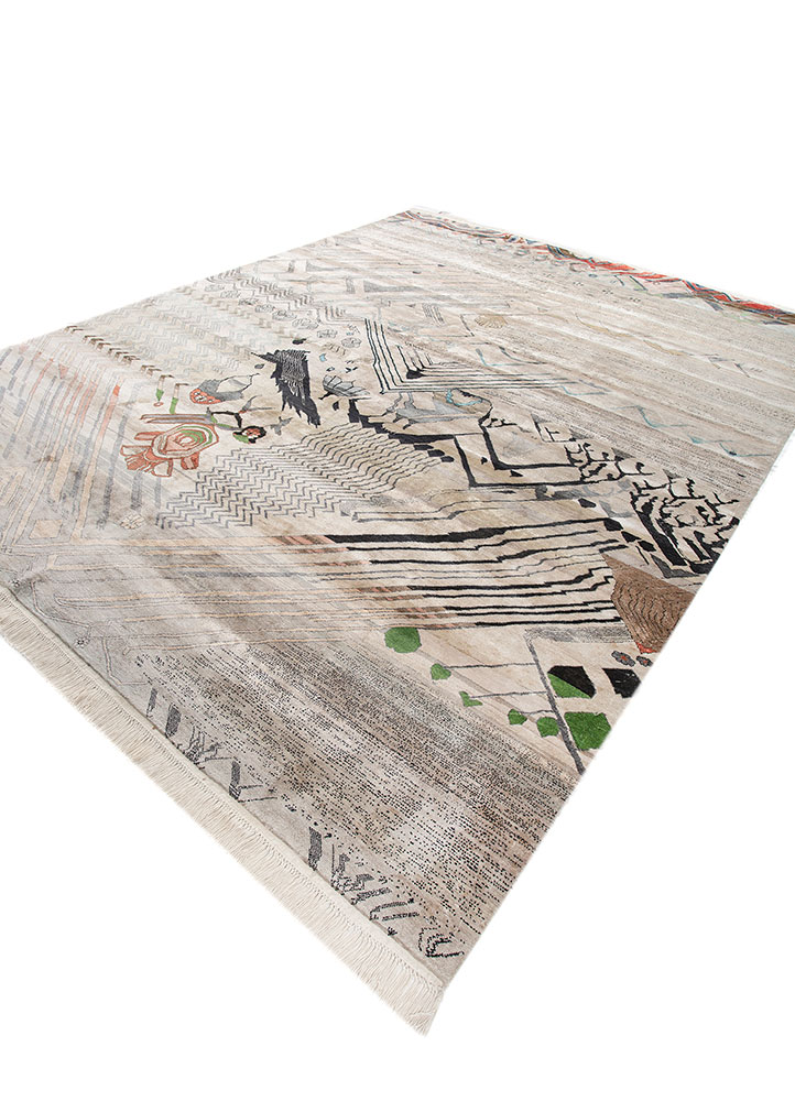 manchaha grey and black silk hand knotted Rug - FloorShot