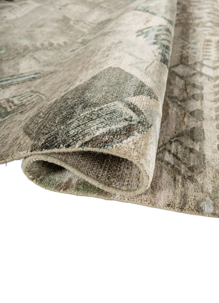 manchaha green wool and silk hand knotted Rug - FloorShot