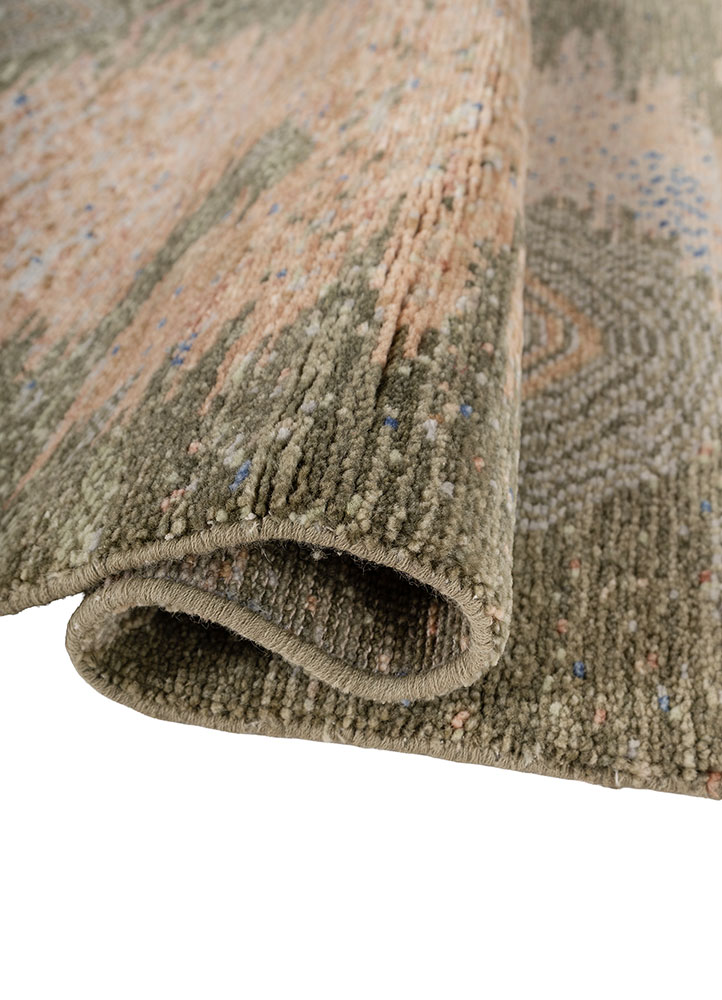 kavi x manchaha beige and brown wool hand knotted Rug - FloorShot