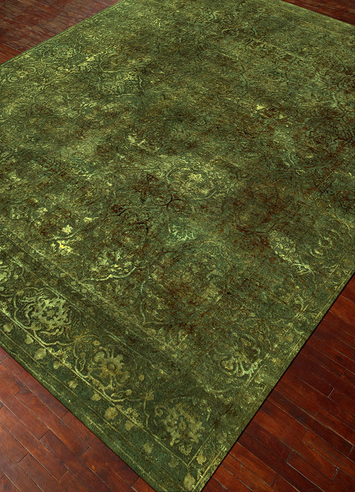 lacuna green wool and silk hand knotted Rug - FloorShot