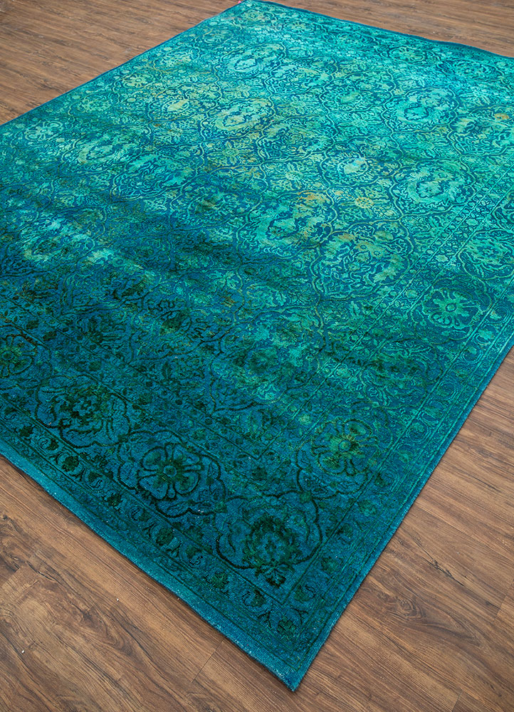 lacuna blue wool and silk hand knotted Rug - FloorShot