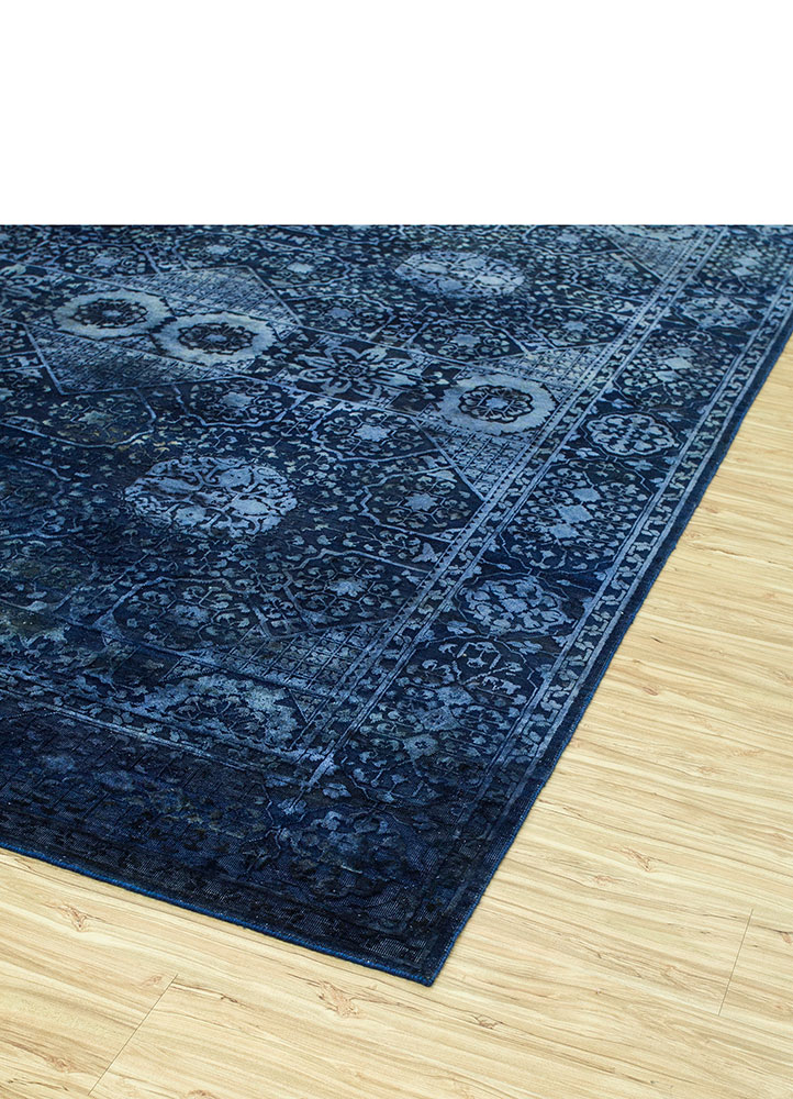 lacuna blue wool and silk hand knotted Rug - FloorShot