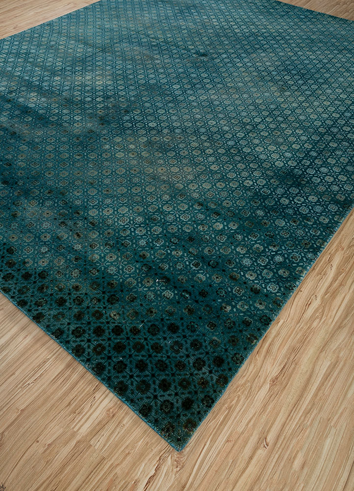 lacuna blue wool and silk hand knotted Rug - FloorShot
