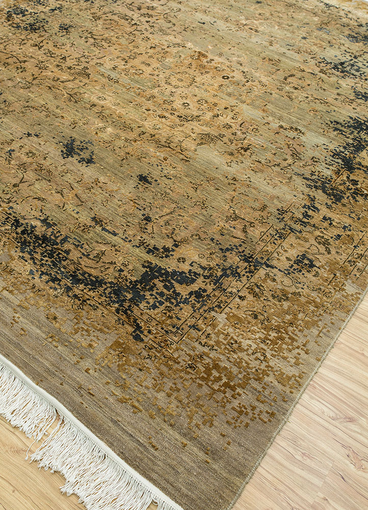 chaos theory by kavi beige and brown wool and silk hand knotted Rug - FloorShot