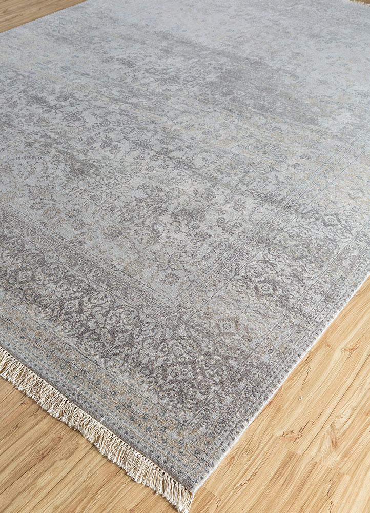 far east blue wool hand knotted Rug - FloorShot