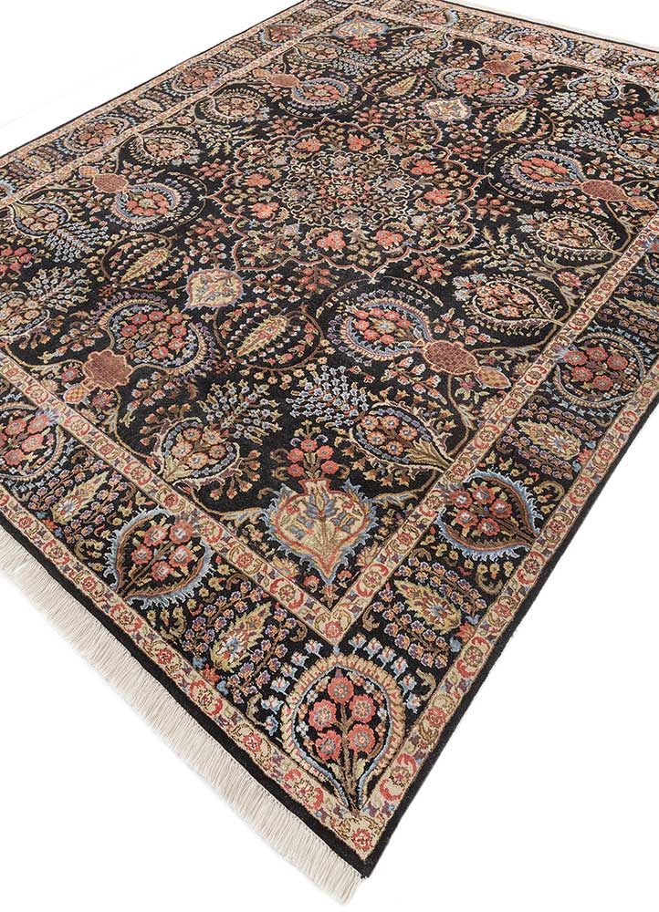 aurora grey and black wool and silk hand knotted Rug - FloorShot