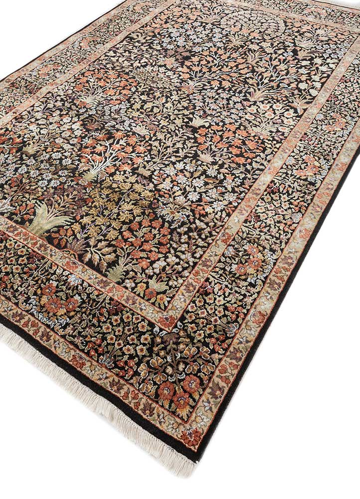 aurora grey and black wool and silk hand knotted Rug - FloorShot