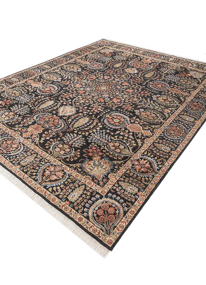 aurora grey and black wool and silk hand knotted Rug - FloorShot