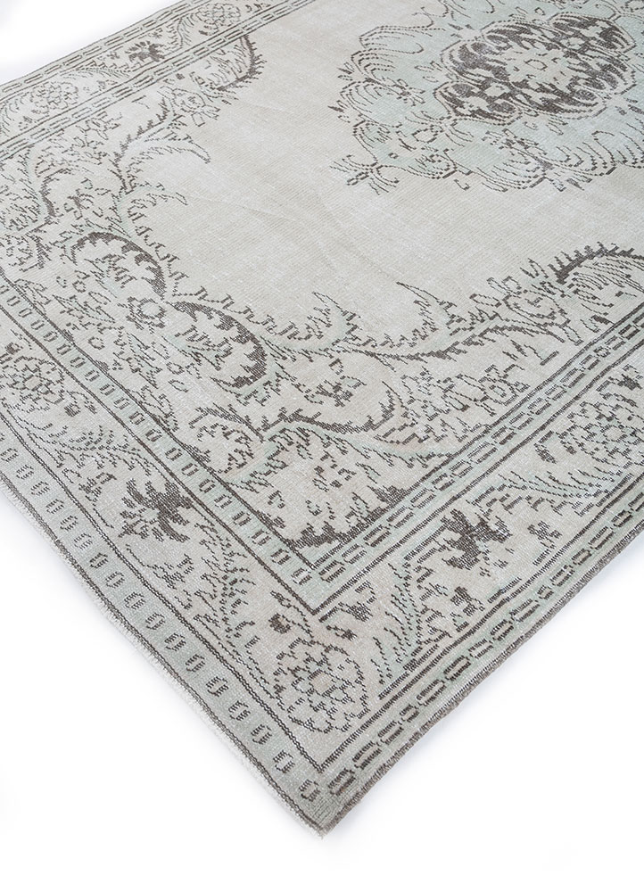 vintage grey and black wool hand knotted Rug - FloorShot