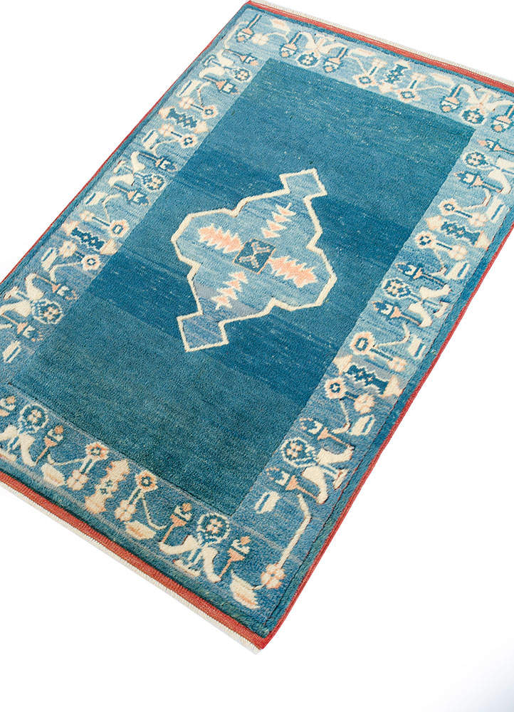 nuray blue wool hand knotted Rug - FloorShot