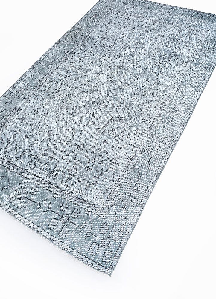 vintage blue wool hand knotted Rug - FloorShot