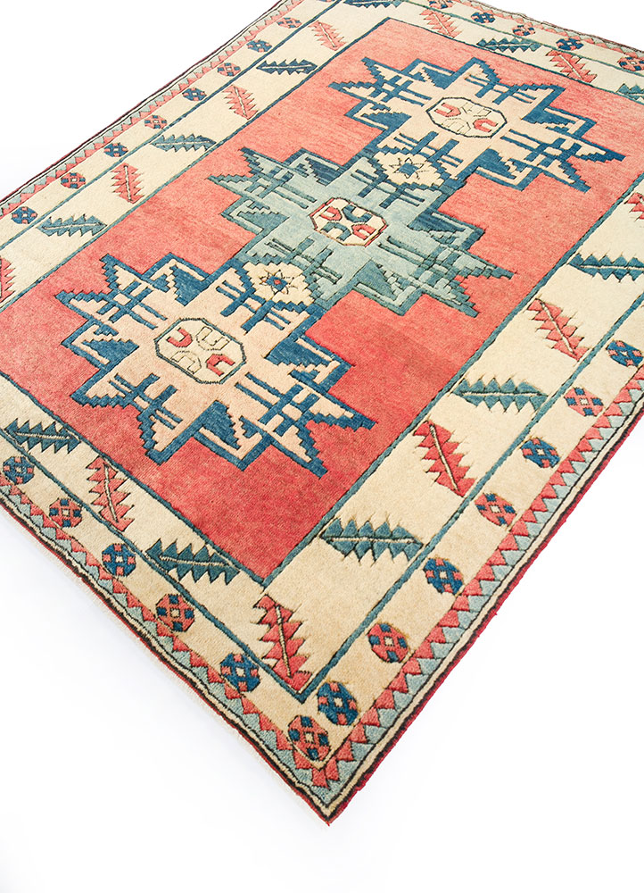 nuray red and orange wool hand knotted Rug - FloorShot