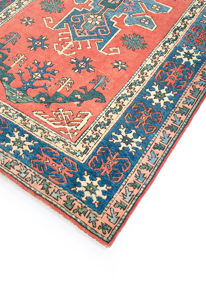 nuray red and orange wool hand knotted Rug - FloorShot