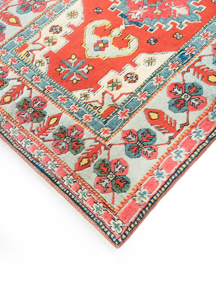 nuray red and orange wool hand knotted Rug - FloorShot