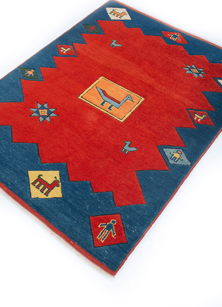 nuray red and orange wool hand knotted Rug - FloorShot