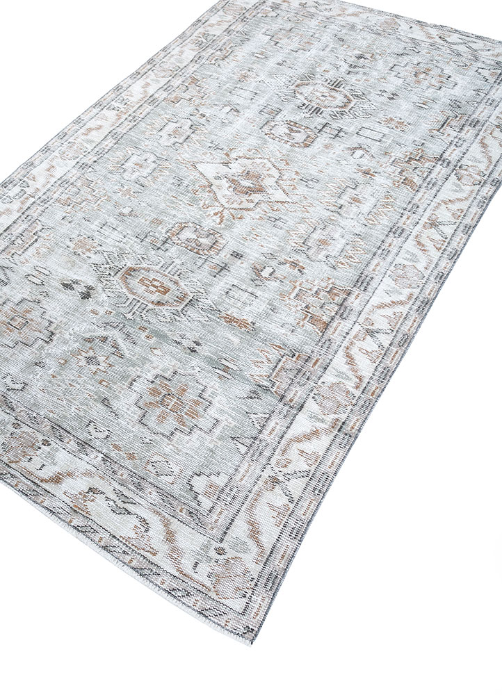 vintage grey and black wool hand knotted Rug - FloorShot