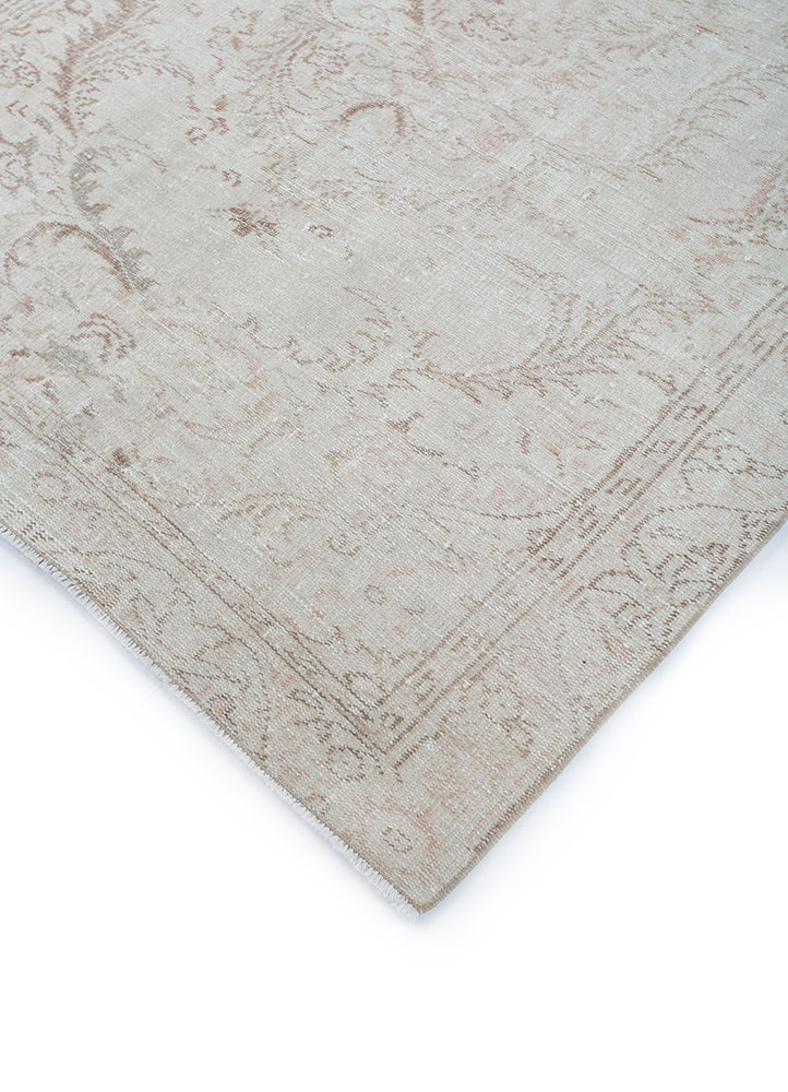 vintage beige and brown wool hand knotted Rug - FloorShot