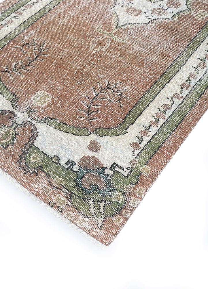vintage beige and brown wool hand knotted Rug - FloorShot