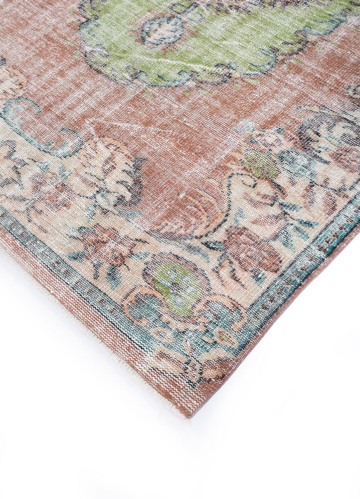 vintage red and orange wool hand knotted Rug - FloorShot