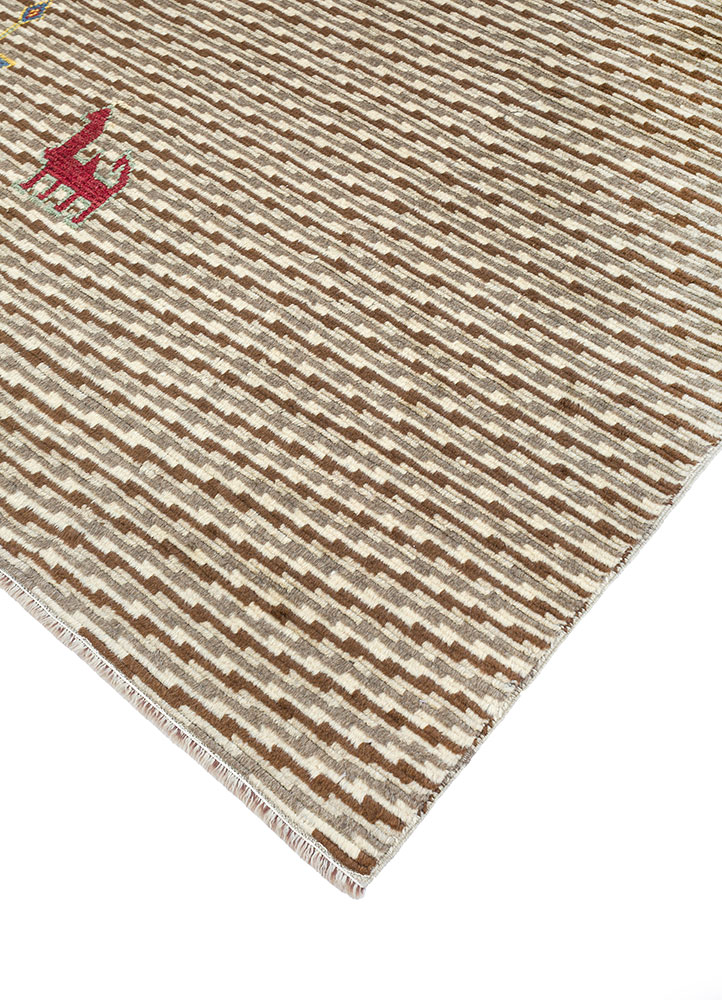 nuray beige and brown wool hand knotted Rug - FloorShot