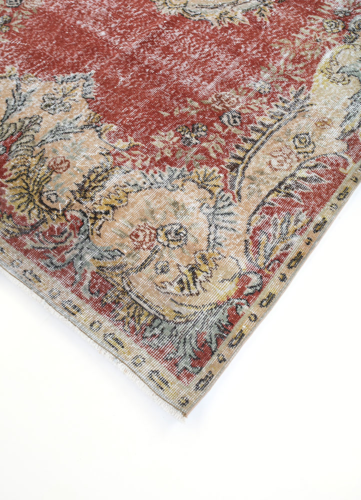 vintage red and orange wool hand knotted Rug - FloorShot