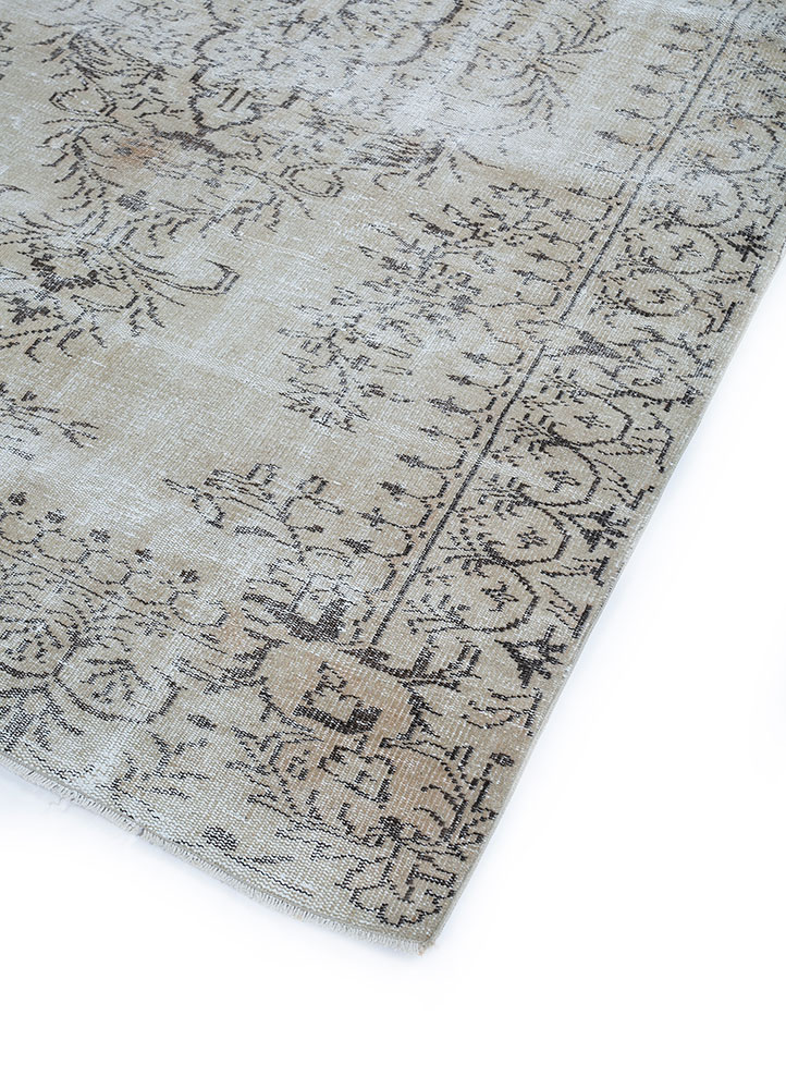 vintage beige and brown wool hand knotted Rug - FloorShot