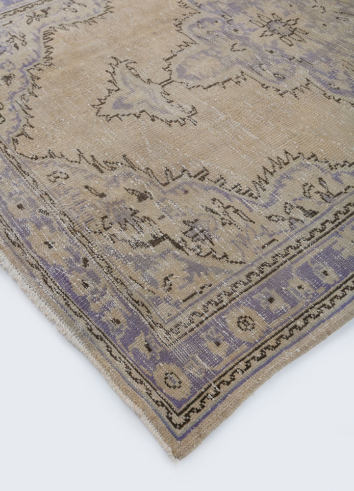 vintage beige and brown wool hand knotted Rug - FloorShot