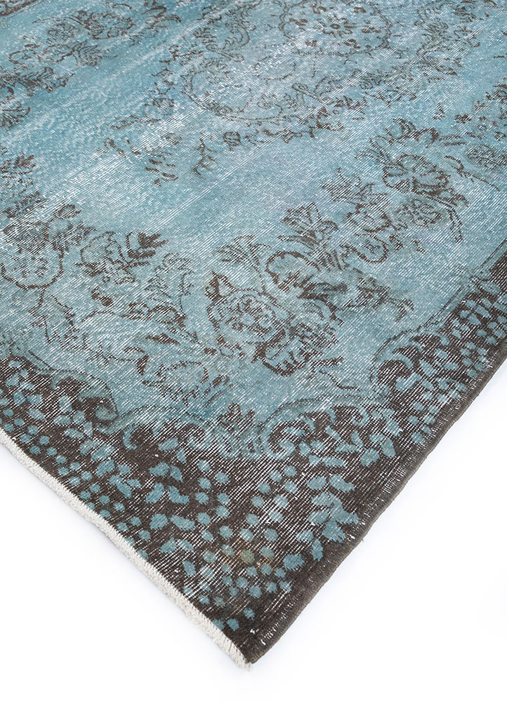 vintage blue wool hand knotted Rug - FloorShot