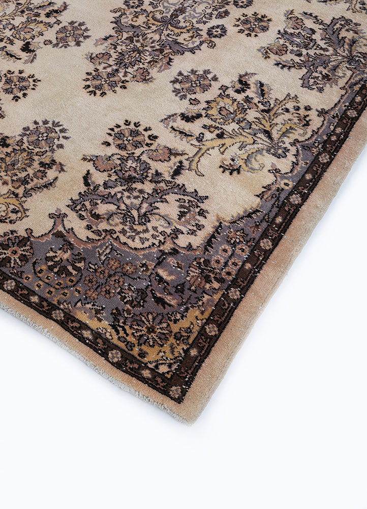 vintage pink and purple wool hand knotted Rug - FloorShot
