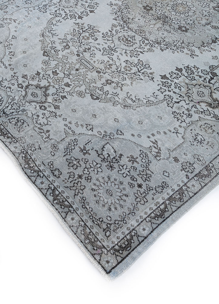 vintage grey and black wool hand knotted Rug - FloorShot