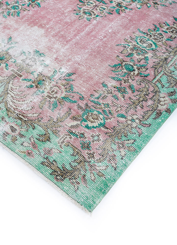 vintage green wool hand knotted Rug - FloorShot
