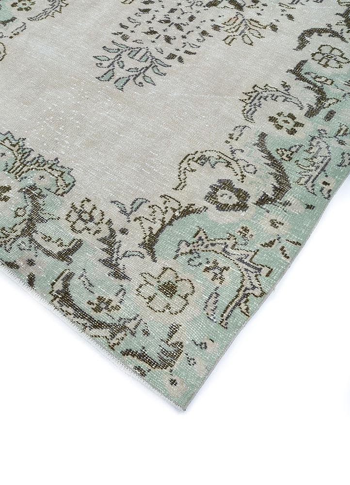 vintage green wool hand knotted Rug - FloorShot