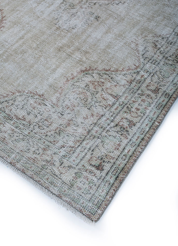 vintage beige and brown wool hand knotted Rug - FloorShot