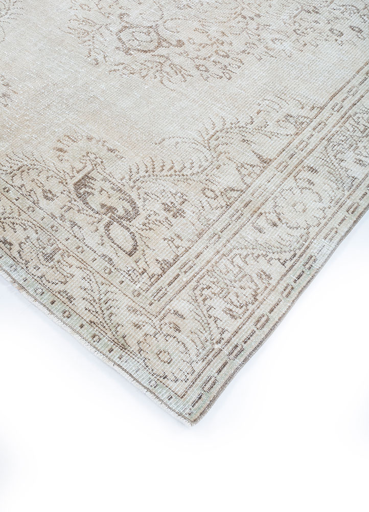 vintage beige and brown wool hand knotted Rug - FloorShot