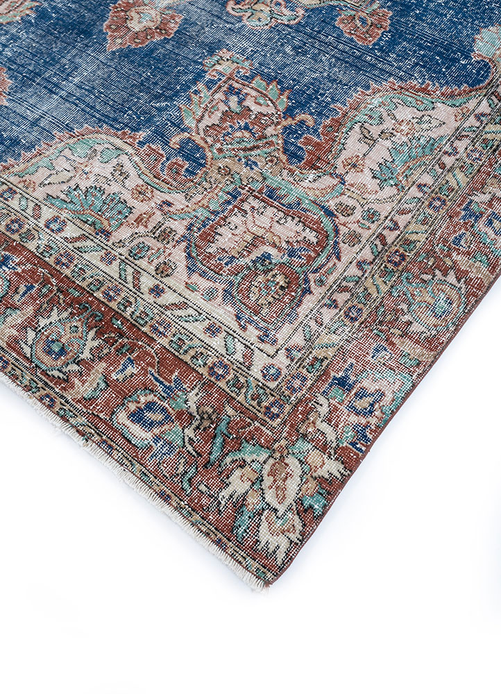 vintage blue wool hand knotted Rug - FloorShot