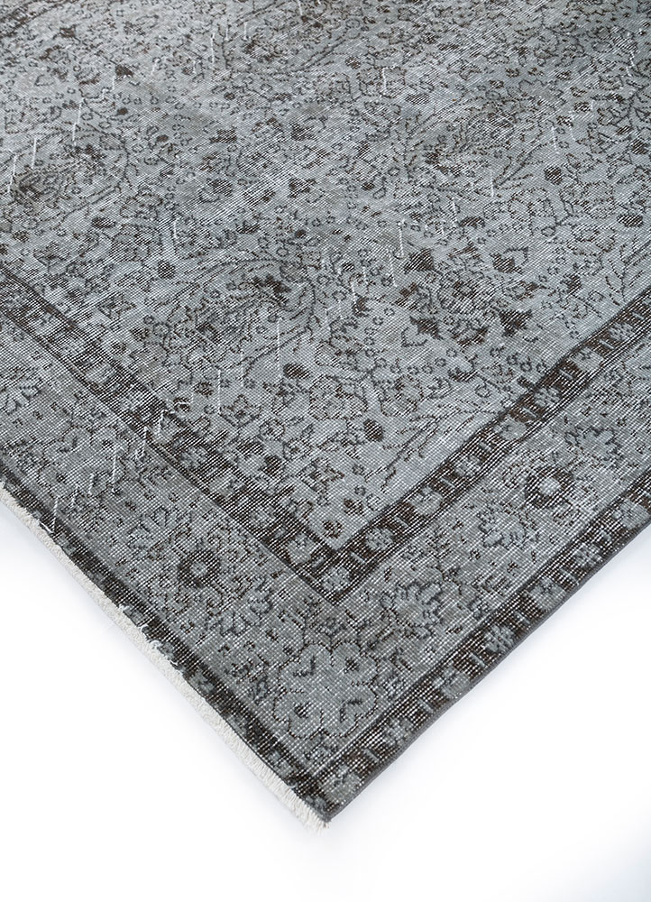vintage grey and black wool hand knotted Rug - FloorShot