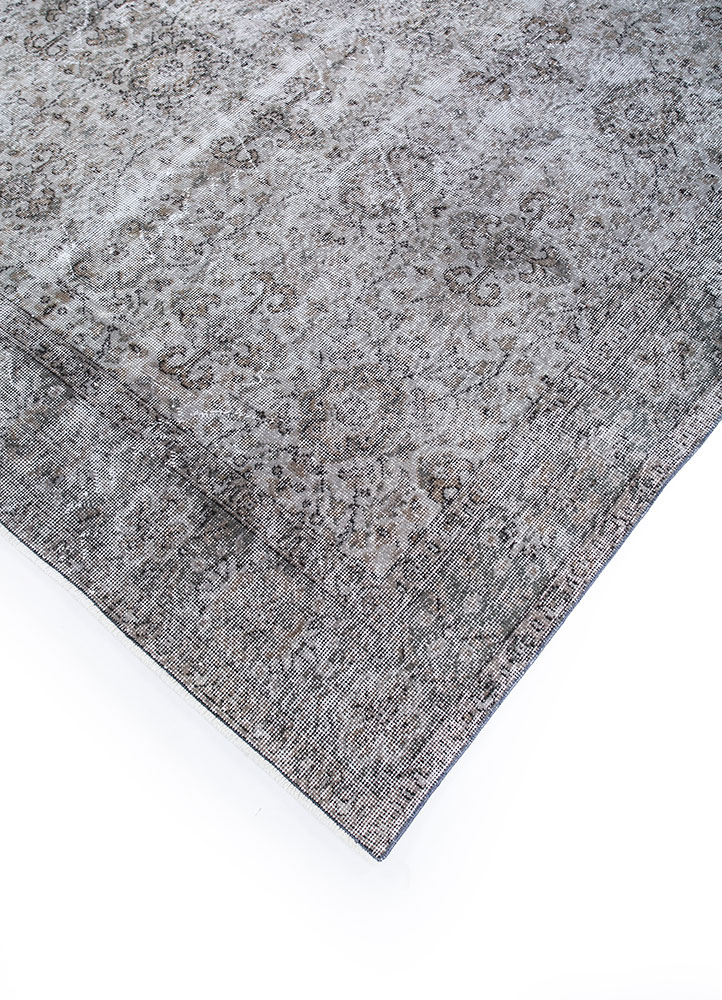 vintage grey and black wool hand knotted Rug - FloorShot