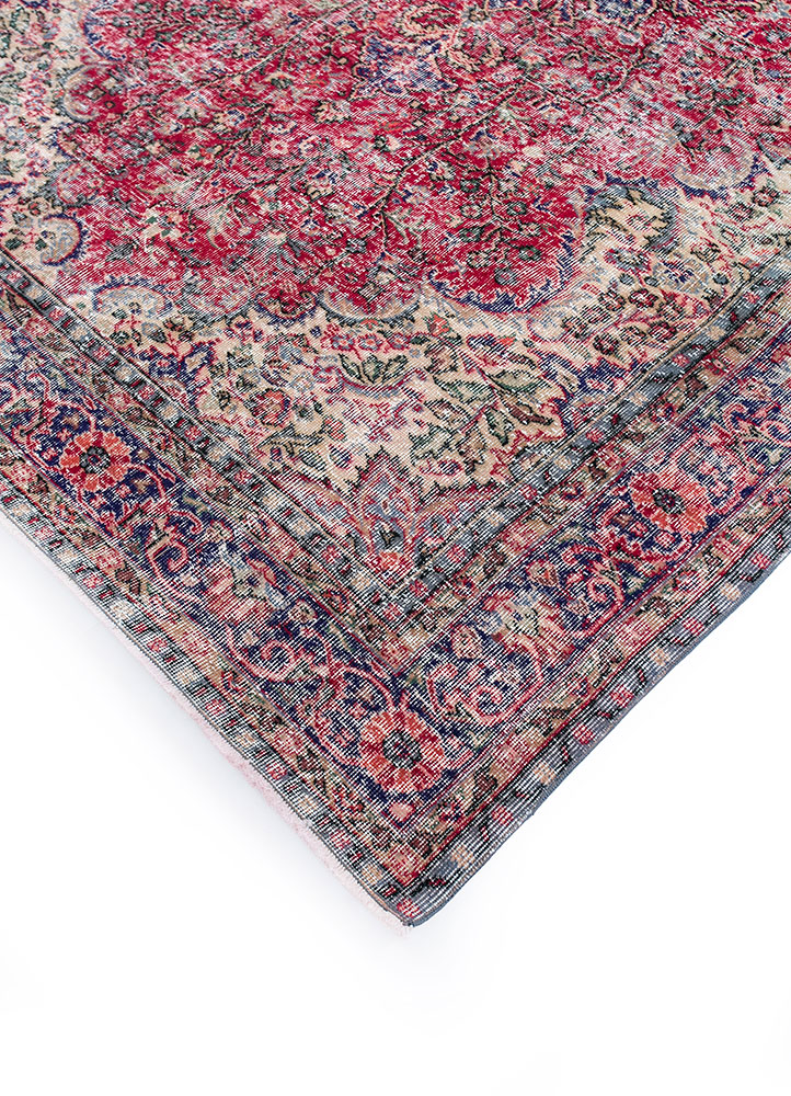 vintage red and orange wool hand knotted Rug - FloorShot