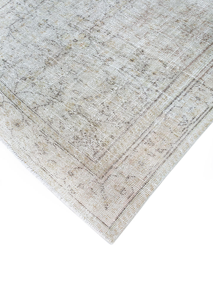 vintage beige and brown wool hand knotted Rug - FloorShot