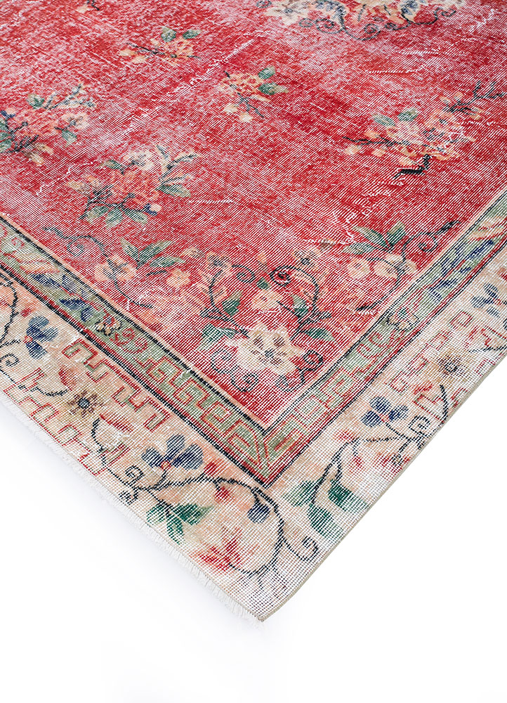 vintage red and orange wool hand knotted Rug - FloorShot