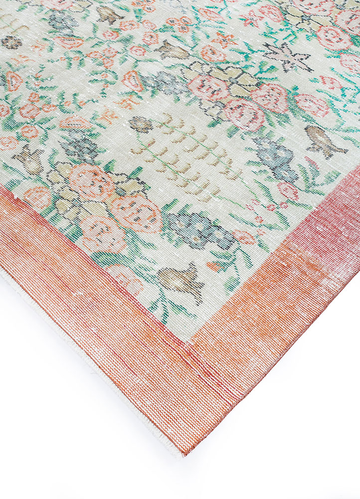 vintage red and orange wool hand knotted Rug - FloorShot