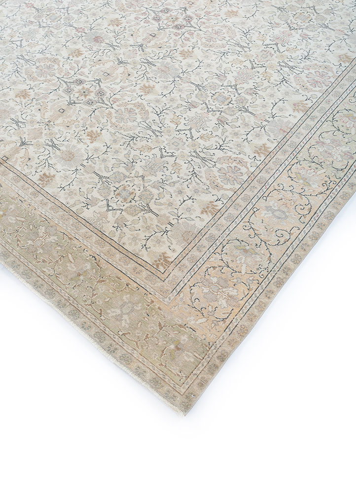 vintage beige and brown wool hand knotted Rug - FloorShot